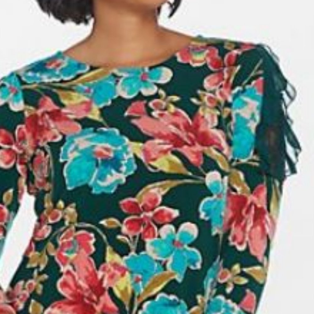 Susan Graver Liquid Knit Top Lace & Chiffon Detail - Picture 3 of 4